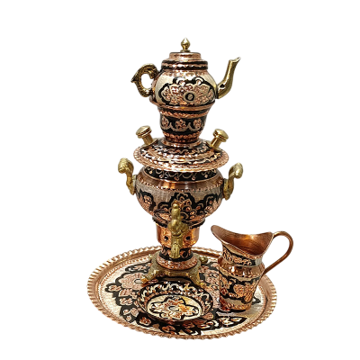 ست سیسمونی مسی سماور نقره‌کوب مدل