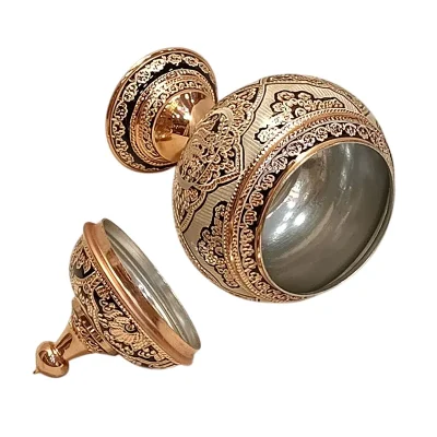 قندان مس نقره کوب پایه دار گرد دستساز نانو زنجان - تصویر 2