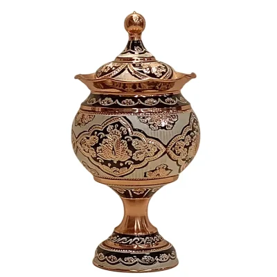 قندان مس نقره کوب پایه دار گرد دستساز نانو زنجان