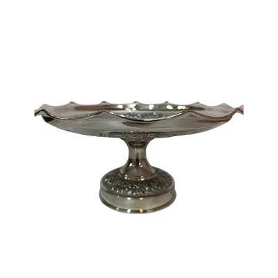 شیرینی خوری مسی کروم تک پایه طرح گلبرگ مدل ثنا